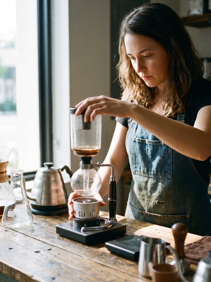 บาริสต้ากำลังชงกาแฟ The Lab Coffee